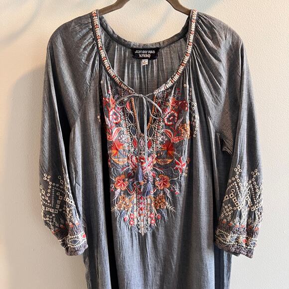Johnny Was Workshop Ellington Chambray with Embroidery Peasant Dress Size S - Picture 4 of 14